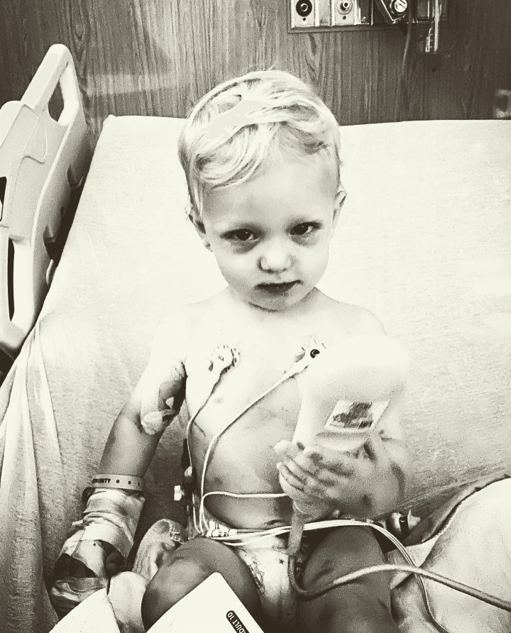 Nicholas in the hospital during his treatment